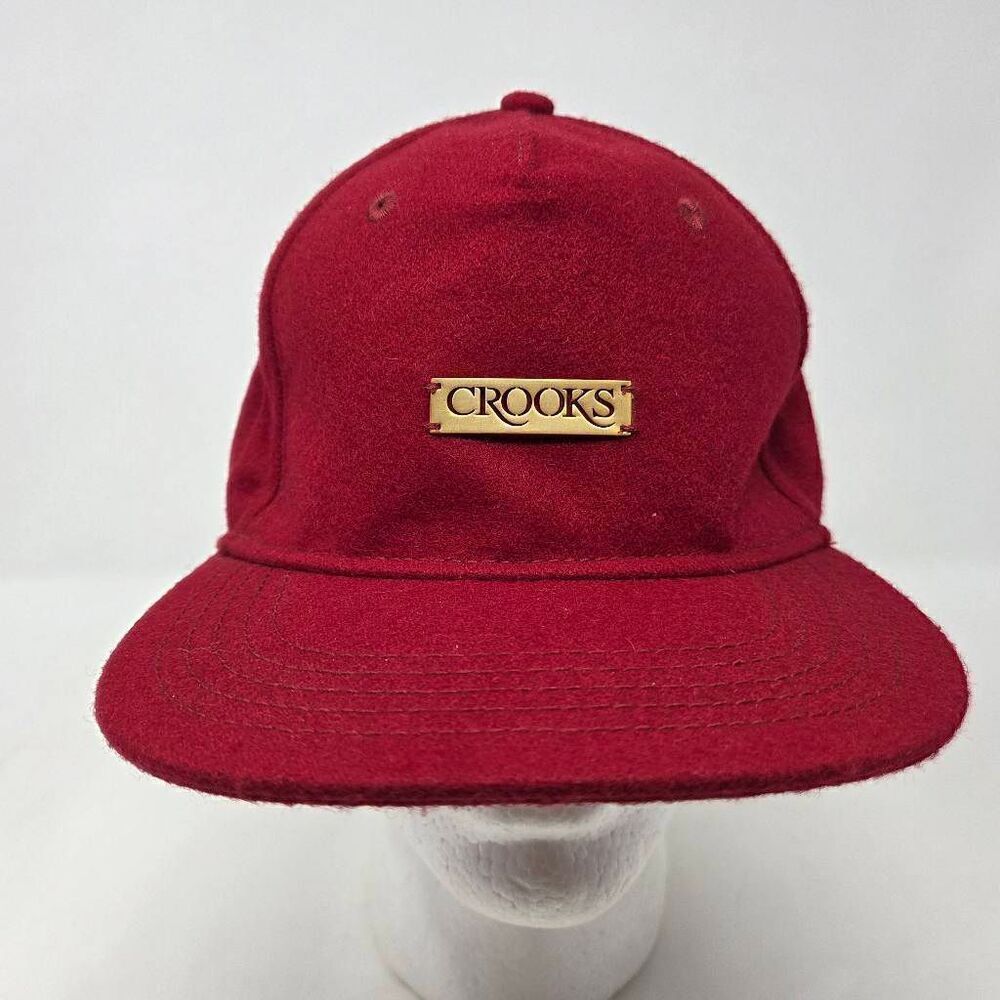 CROOKS & CASTLES GOLD LOGO WOOL POLY STRAPBACK RED MAROON MENS HAT CAP